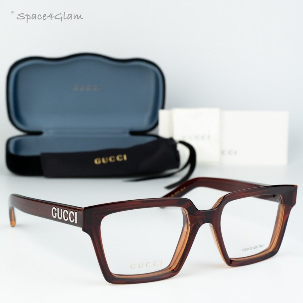 BRAND NEW Gucci GG1725O 002 Brown Demo Unisex Square Eyeglasses GG 1725O - Picture 2 of 7